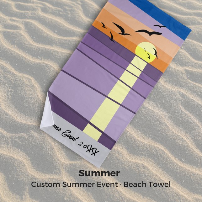 Toalha De Praia Campo de Ano de Evento de Verão Personalizado ・ Co (Custom Summer Event Year Field · Full Sunset Beach Towel)
