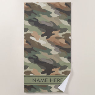 Toalha de Praia Camuflada Estilo Militar com Nome