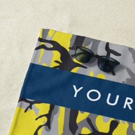 Toalha De Praia Camuflagem Amarela e Cinza Seu nome Personaliza