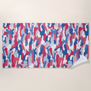 Toalha De Praia Camuflagem Azul e Branco Vermelho