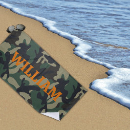 Toalha De Praia Camuflagem Laranja Verde Exército Nome
