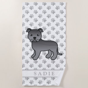 Toalha De Praia Cão e nome do desenho animado branco de Staffie az