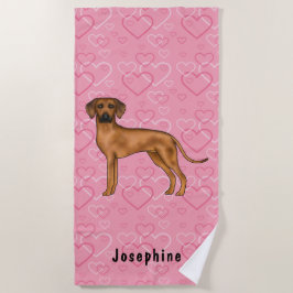 Toalha De Praia Cão Ridgeback da Rodésia em Corações Cor-de-Rosa C