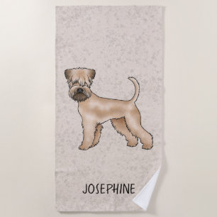 Toalha De Praia Cão Soft-Coated Wheaten Terrier em Bege com Nome