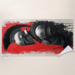 Toalha De Praia Capacete de Guerreiro Espartano – Fundo Vermelho O