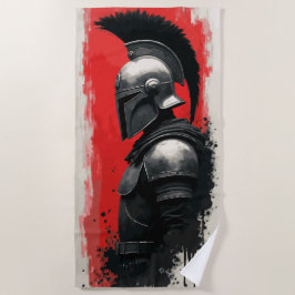 Toalha De Praia Capacete de Guerreiro Espartano – Fundo Vermelho O