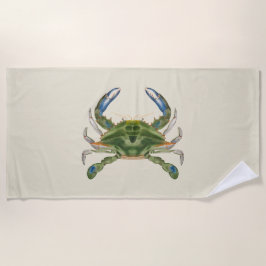 Toalha De Praia Caranguejo Azul Vintage Num Fundo De Creme