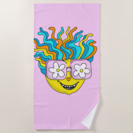 Toalha De Praia Caráter engraçado sorridente com óculos cor-de-ros