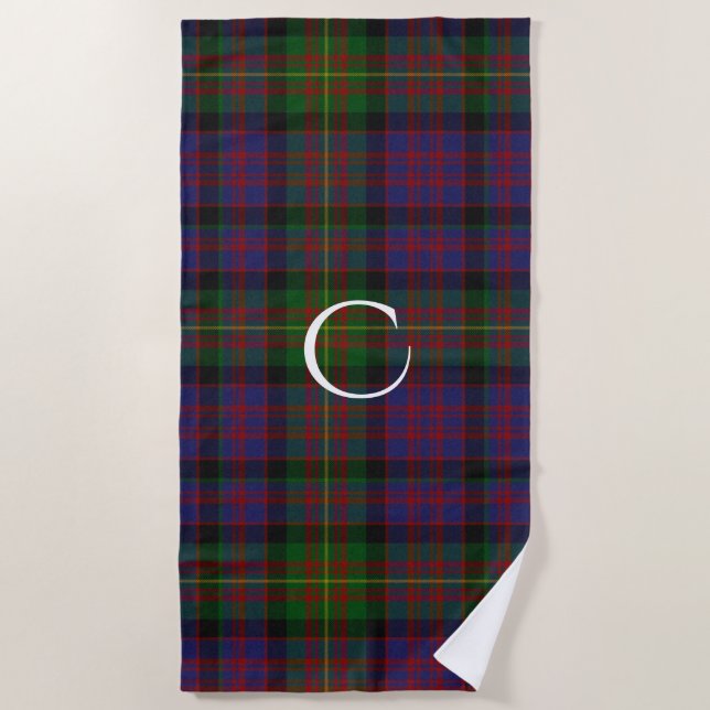 Toalha De Praia Carnegie Clan Tartan Xadrez Monograma Beach Towel (Frente)