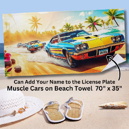 Toalha De Praia Carros Musculares Amarelos Azuis na costa do Surf 