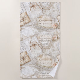 Toalha De Praia Cartas de Amor Creme Marfim Romântico Bonito