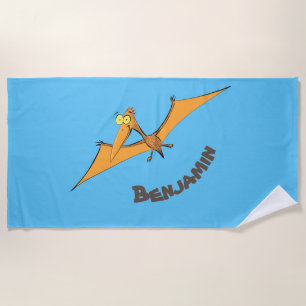 Toalha De Praia Cartoon de pterodátilo, cor de laranja giro e eng