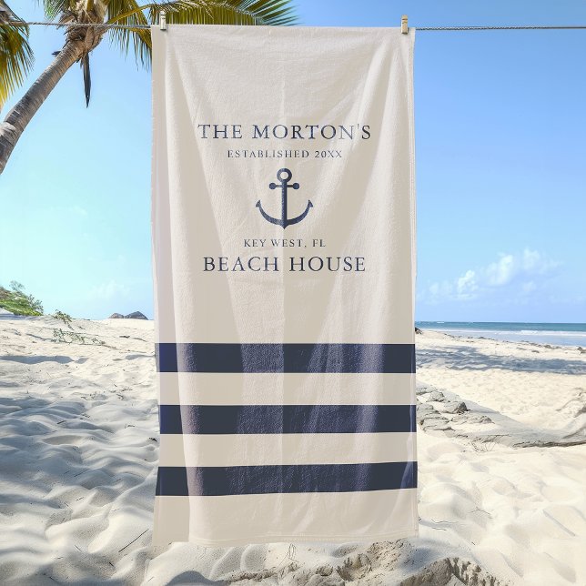 Toalha De Praia Casa de Praia da Família de Âncoras Náuticas (Anchor Family Beach House Beach Towel)