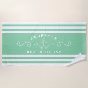Toalha De Praia Casa de Praia Náutica Verde Menta Personalizada
