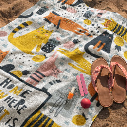 Toalha De Praia Casa é Onde Meu Gato é o Nome Monograma Padrão