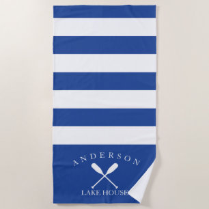 Toalha De Praia Casa personalizada profunda do lago stripe azul