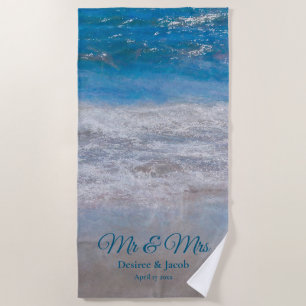 Toalha De Praia Casamento Costeiro de Ondas Tropicais de Praia Blu