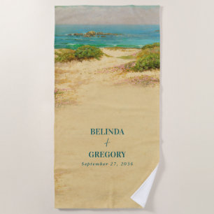 Toalha De Praia Casamento Destino à Beira-Mar com Aquarela