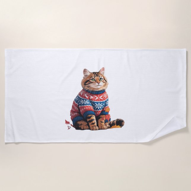 Toalha De Praia Cat Leaf Fall Olá Autumn Funny Cat Kitten Lover (Frente)