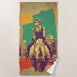 Toalha De Praia Cavaleiro Punk Rinoceronte Nova York Pop Art