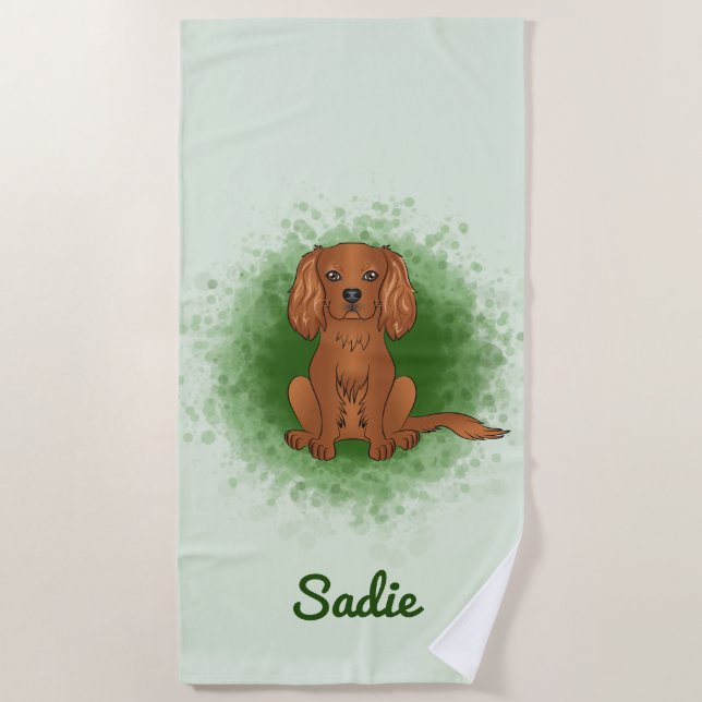 Toalha De Praia Cavalier King Charles Spaniel de Ruby em Verde (Frente)