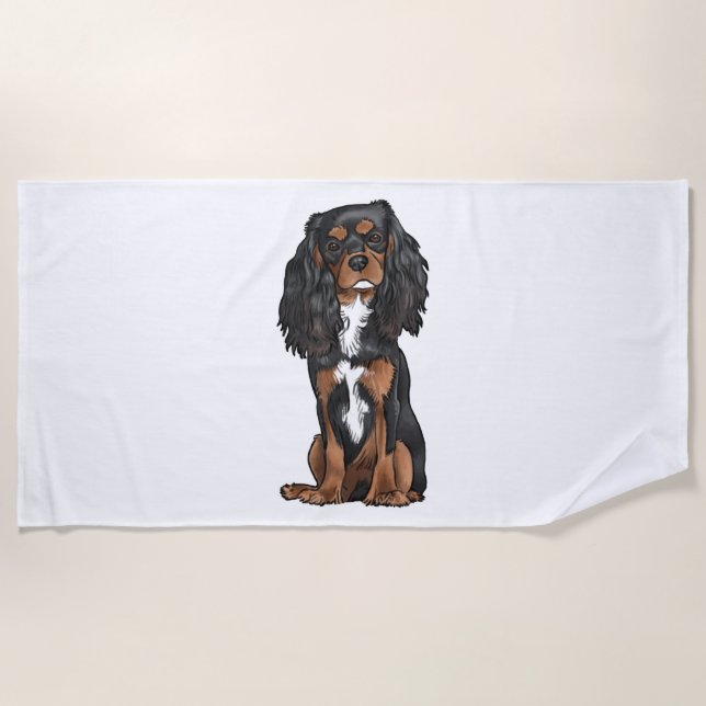 Toalha De Praia Cavalier King Charles Spaniel - Negro e Tan (Frente)