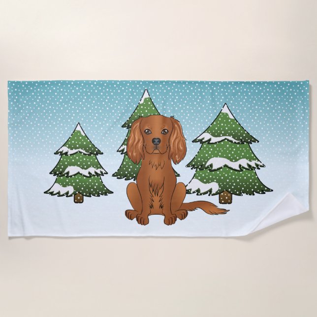 Toalha De Praia Cavalier King Charles Spaniel Rubi no Inverno (Frente)