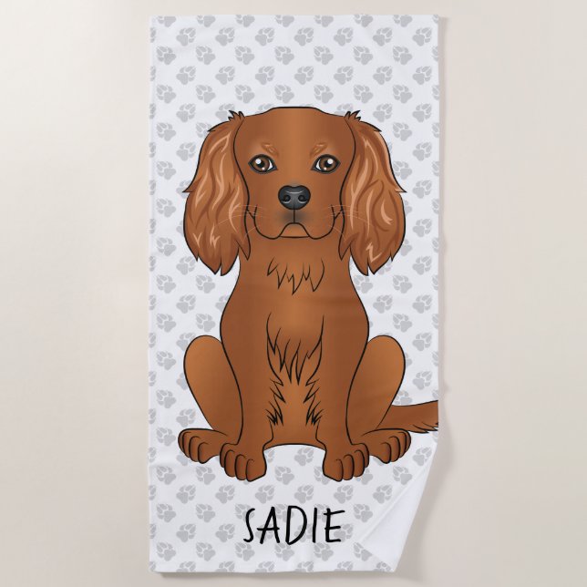 Toalha De Praia Cavalier King Charles Spaniel Rubi & Nome (Frente)