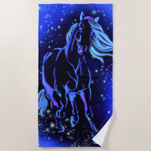Toalha De Praia Cavalo Azul Magico Correndo À Lua À Noite Estrel