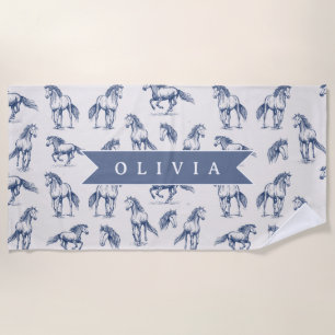Toalha De Praia Cavalo Azul Vintage Personalizado Clássico Country