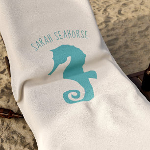 Toalha De Praia Cavalo de mar náutico na areia personalizado