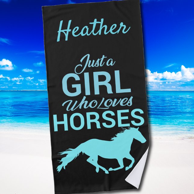 Toalha De Praia Cavalo Galope Uma Garota Que Ama Cavalos Personali (Horse Gallop A Girl Who Loves Horses Personalized Beach Towel)