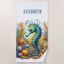 TOALHA DE PRAIA CAVALO-MARINHO CAPRICHOSO PERSONALIZADO E COLORIDO