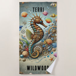TOALHA DE PRAIA CAVALO-MARINHO STEAMPUNK CAPRICHOSO NA MODA, PERSO