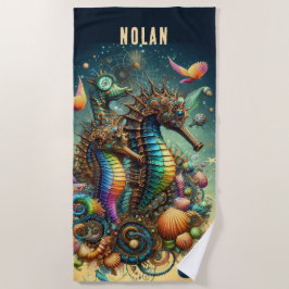TOALHA DE PRAIA CAVALOS-MARINHOS COLORIDOS E FANTASTICOS ESTEAMPUN
