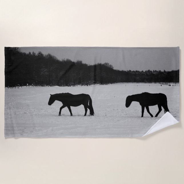 Toalha De Praia Cavalos na neve (Frente)