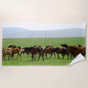 Toalha De Praia Cavalos na Praga - Fotografia Paisagem