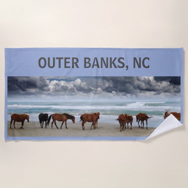 Toalha De Praia Cavalos Selvagens Outer Banks NC Beach Towel (Frente)