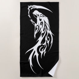 Toalha De Praia Ceifador Tribal Minimal Preto e Branco Design Somb