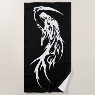 Toalha De Praia Ceifador Tribal Minimal Preto e Branco Design Somb