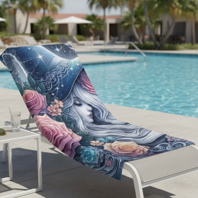 Toalha De Praia Celestial Rose Witch Dreamscape (Criador carregado)