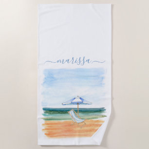 Toalha De Praia Cena de praia monogramada