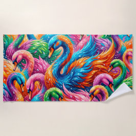 Toalha De Praia Cena de Sonho de Cisne Vibrante – Boho Psicodélico