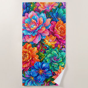 Toalha De Praia Cenário Floral Vibrante dos Sonhos – Boho Tropical