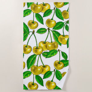 Toalha De Praia Cerejas amarelas em branco