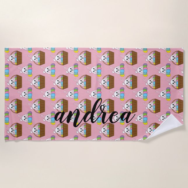 Toalha De Praia Cesta de OvoHunt de Páscoa coagulenta | Personaliz (Frente)