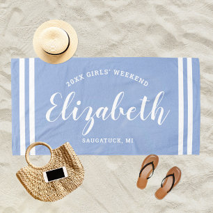 Toalha De Praia Chambray Blue Girls Weekend Nome Personalizado