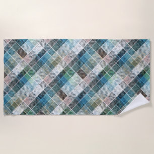 Toalha De Praia checkered, tartan, xadrez, clássico, azul, branco