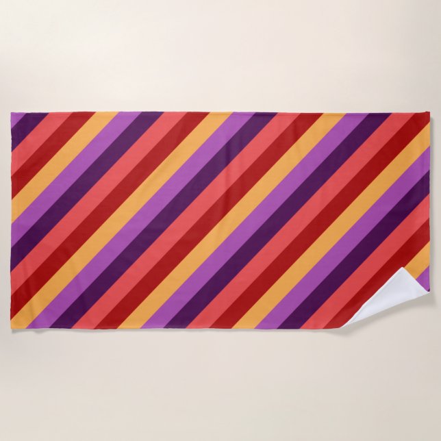 Toalha De Praia Cherry Red Violet Stripes Beach Towel (Frente)
