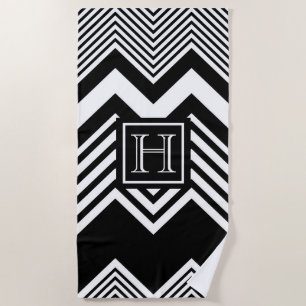 Toalha De Praia Chevron preto e branco